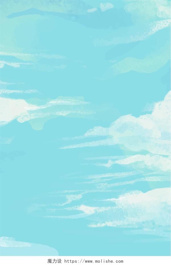浅色淡色蓝天云朵水彩色彩墨材质海报banner背景